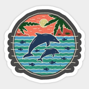 Dolphins - Rustic Sunset Paradise Scene Sticker